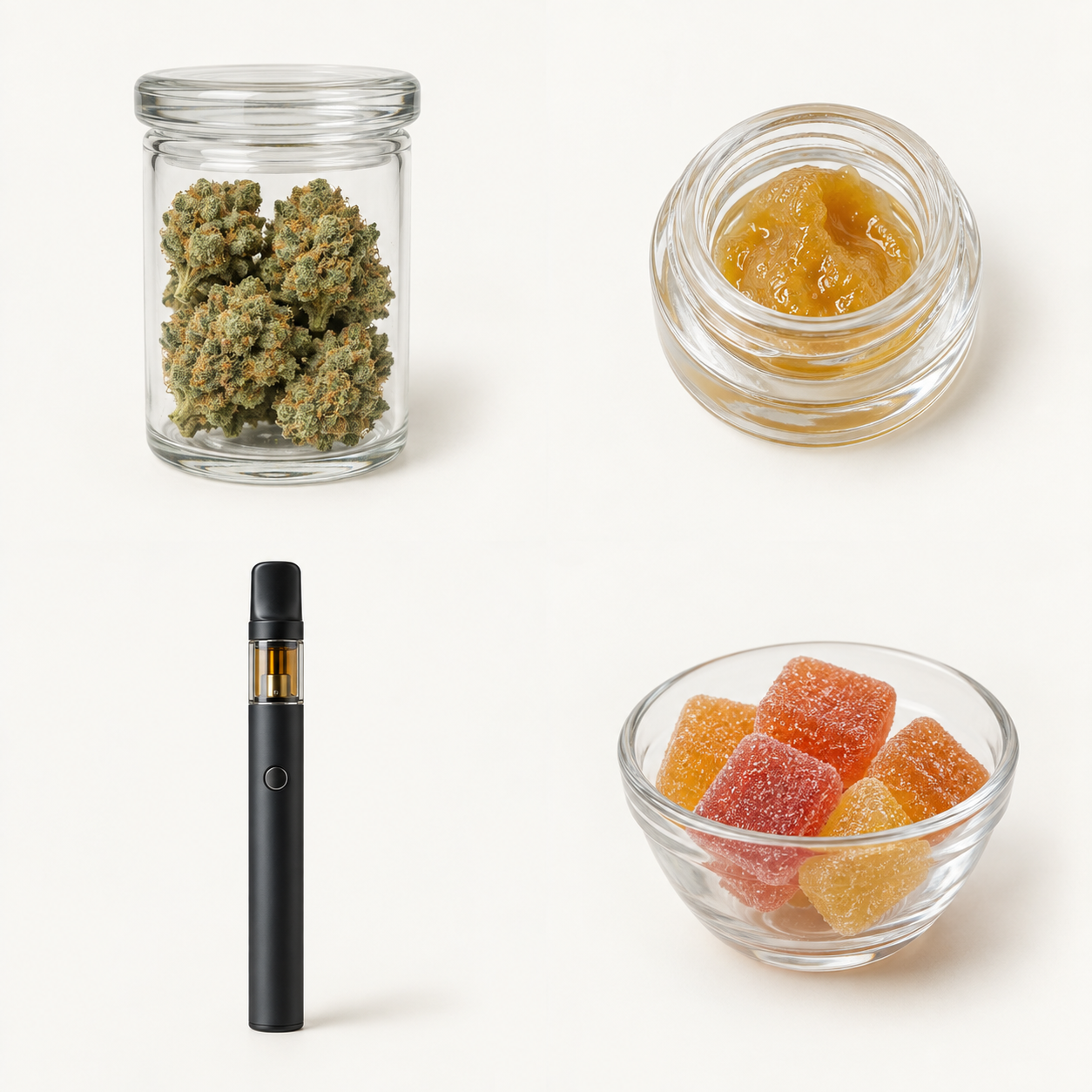 Four illustrative studies: cannabis flower, rosin, a vape device and gummies